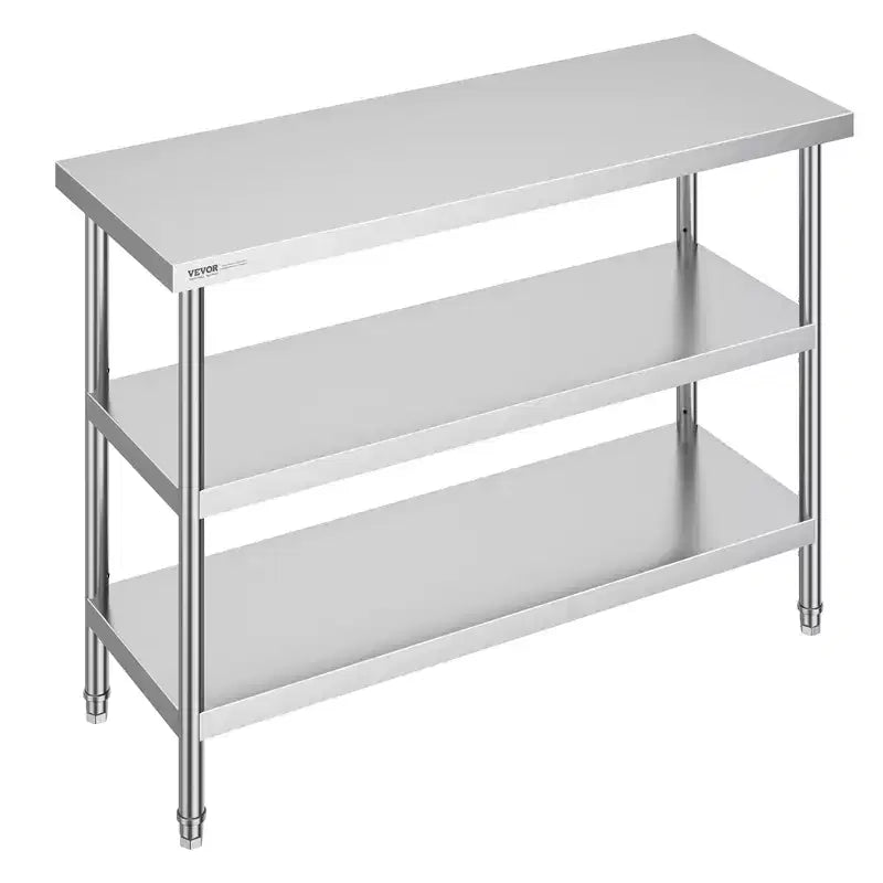 VEVOR Stainless Steel Food Prep Table, 18 x 48 x 34 Inch Commercial Kitchen Worktable, with 2 Adjustable Undershelf, Heavy Duty Prep Table
