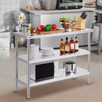 VEVOR Tavolo da Lavoro in Acciaio Inossidabile, 45,7 x 121,9 x 86,4 cm, per Cucina Commerciale, con 2 Ripiani Inferiori Regolabili, Tavolo da Lavoro Resistente