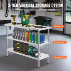 VEVOR Tavolo da Lavoro in Acciaio Inossidabile, 45,7 x 121,9 x 86,4 cm, per Cucina Commerciale, con 2 Ripiani Inferiori Regolabili, Tavolo da Lavoro Resistente