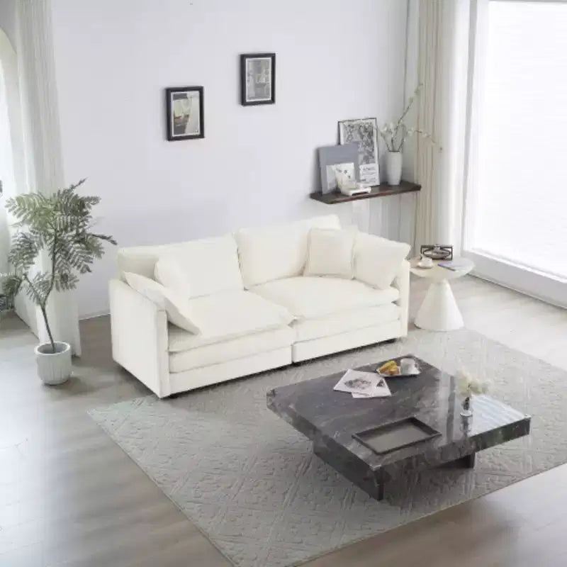 Deep-Seat 2-Seat Sofa: Modern Fabric, 4 Plush Pillows