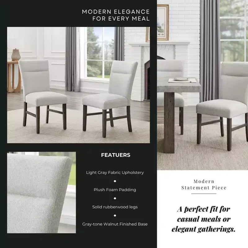 Sedie da pranzo imbottite moderne Sorlen Roundhill Furniture, grigio, set da 2