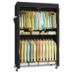 Armadio Portatile Avvolgibile Resistente Nero Inchiostro - Largo 110 cm. Con Ripiani Regolabili in Rete, Barre Appenditutto e Copertura in Tessuto