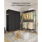 Armadio Portatile Avvolgibile Resistente Nero Inchiostro - Largo 110 cm. Con Ripiani Regolabili in Rete, Barre Appenditutto e Copertura in Tessuto