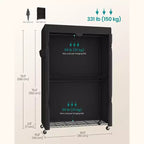 Armadio Portatile Avvolgibile Resistente Nero Inchiostro - Largo 110 cm. Con Ripiani Regolabili in Rete, Barre Appenditutto e Copertura in Tessuto