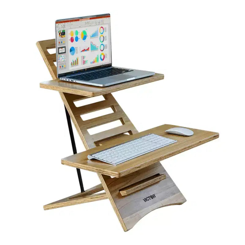 Scrivania rialzata per laptop Victor in legno di acacia a due livelli