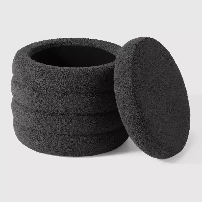WestinTrends Alexandria Poggiapiedi Contenitore Rotondo Moderno Mid-Century in Finta Pelliccia di Agnello