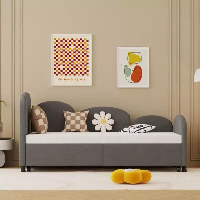 Versatile Twin Size Sofa Bed Daybed Frame with Velvet Upholstery and Another Bed Frame, Perfect for Modern Living Spaces