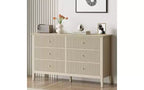 Heynemo Beige 6 Drawer Dresser, Fluted Modern Wood Chest of Drawers, Long Dresser for Bedroom TV Stand Storage Cabinet for Living Room,Beige