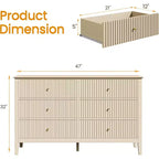 Cassettiera a 6 cassetti Heynemo Beige, comò moderno in legno scanalato, cassettiera lunga per camera da letto, mobile porta TV per soggiorno, beige