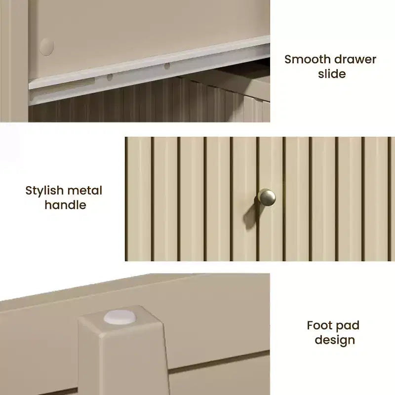 Cassettiera a 6 cassetti Heynemo Beige, comò moderno in legno scanalato, cassettiera lunga per camera da letto, mobile porta TV per soggiorno, beige