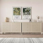 Cassettiera a 6 cassetti Heynemo Beige, comò moderno in legno scanalato, cassettiera lunga per camera da letto, mobile porta TV per soggiorno, beige