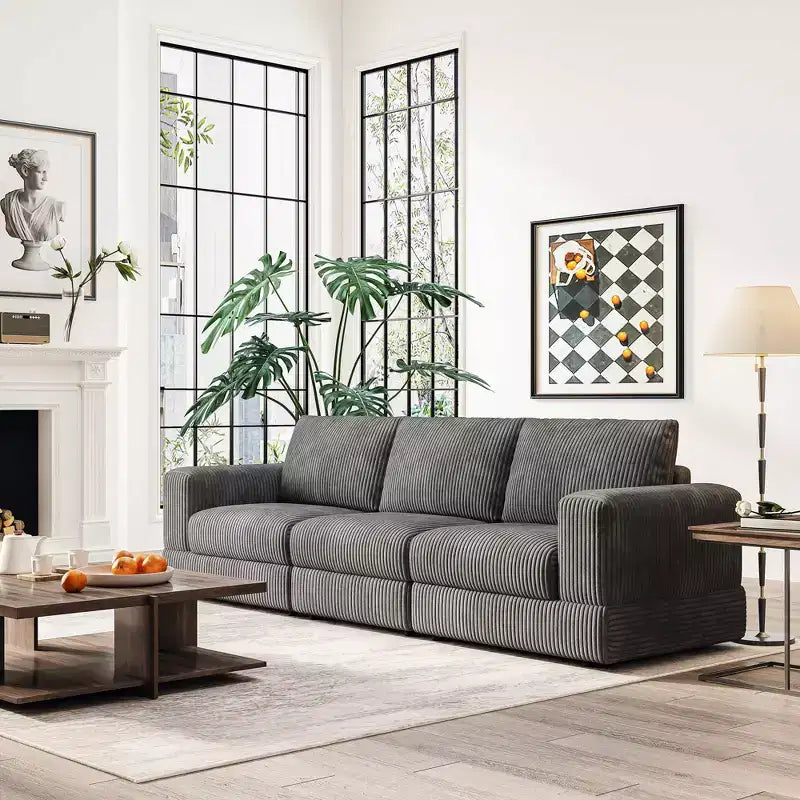 ATJafurn Modern Corduroy Sofa, Modular Sectional Upholstered Couch with Soft Pillows Backrest and Deep Seat for Living Room