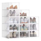 Set di 12 Scatole Porta Scarpe in Plastica Impilabili con Ante. Facile da Montare. 23,1x33,3x14,2 cm. Adatte per Scarpe fino al Numero 47 EU