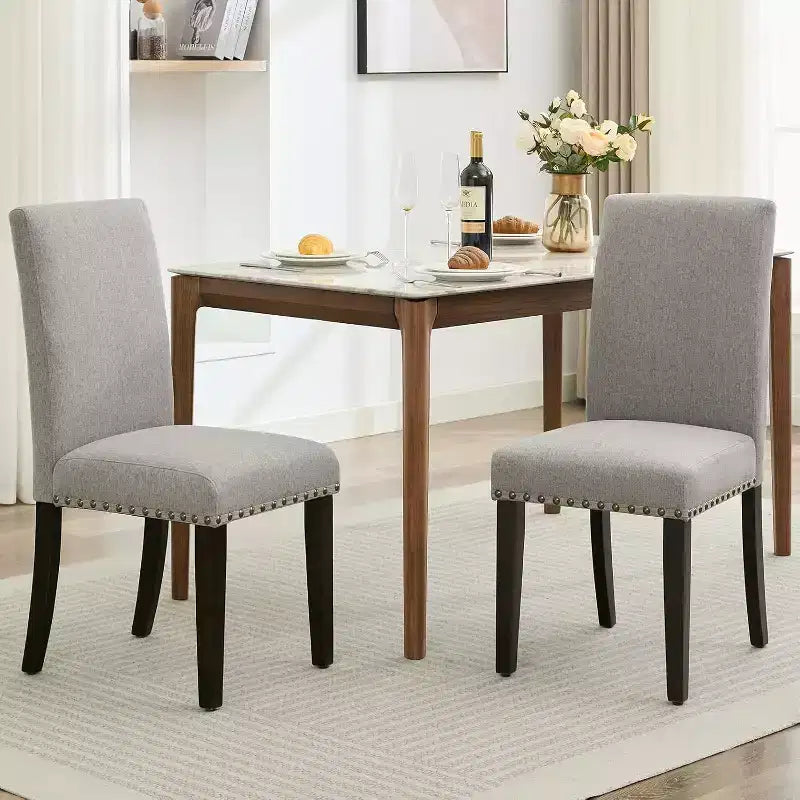 Modern Fabric Dining Chairs Set of 2  Upholstered Curved Backrest, Wood Legs & 265lb Capacity, for Kitchen/Dining Room
