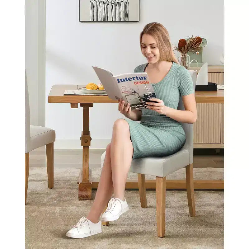 Sedie da pranzo moderne in tessuto, set da 2, schienale curvo imbottito, gambe in legno e capacità di 120 kg, per cucina/sala da pranzo