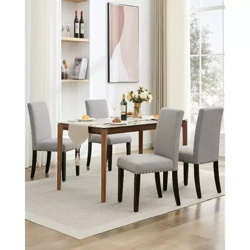 Sedie da pranzo moderne in tessuto, set da 2, schienale curvo imbottito, gambe in legno e capacità di 120 kg, per cucina/sala da pranzo