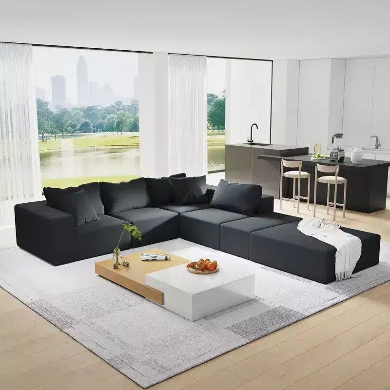 132 Divano Sezionale Moderno a L: Modulare, 6 Cuscini, Combinazione Libera - Ideale per Soggiorno e Camera da Letto