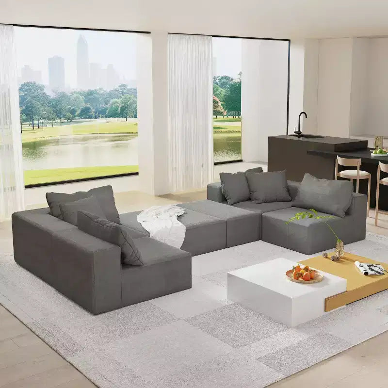 132 Divano Sezionale Moderno a L: Modulare, 6 Cuscini, Combinazione Libera - Ideale per Soggiorno e Camera da Letto