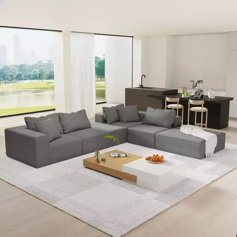 132 Divano Sezionale Moderno a L: Modulare, 6 Cuscini, Combinazione Libera - Ideale per Soggiorno e Camera da Letto