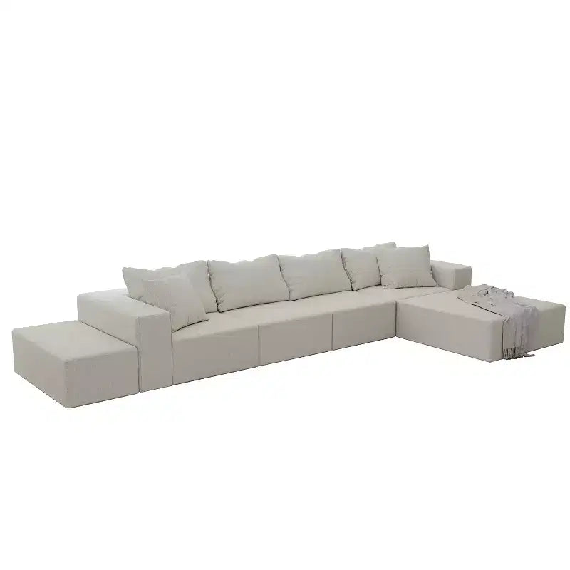 132 Divano Sezionale Moderno a L: Modulare, 6 Cuscini, Combinazione Libera - Ideale per Soggiorno e Camera da Letto