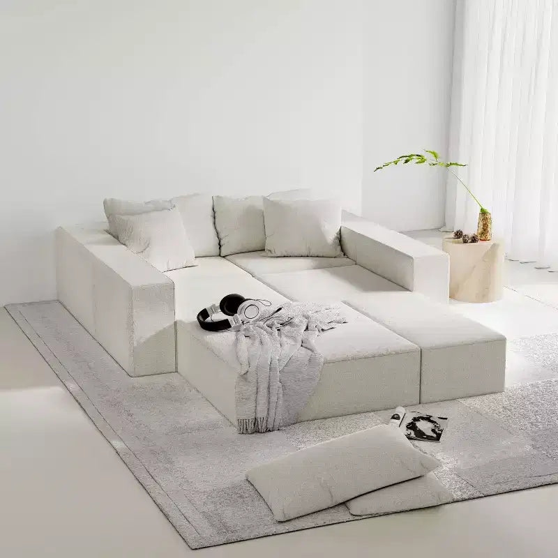 132 Divano Sezionale Moderno a L: Modulare, 6 Cuscini, Combinazione Libera - Ideale per Soggiorno e Camera da Letto