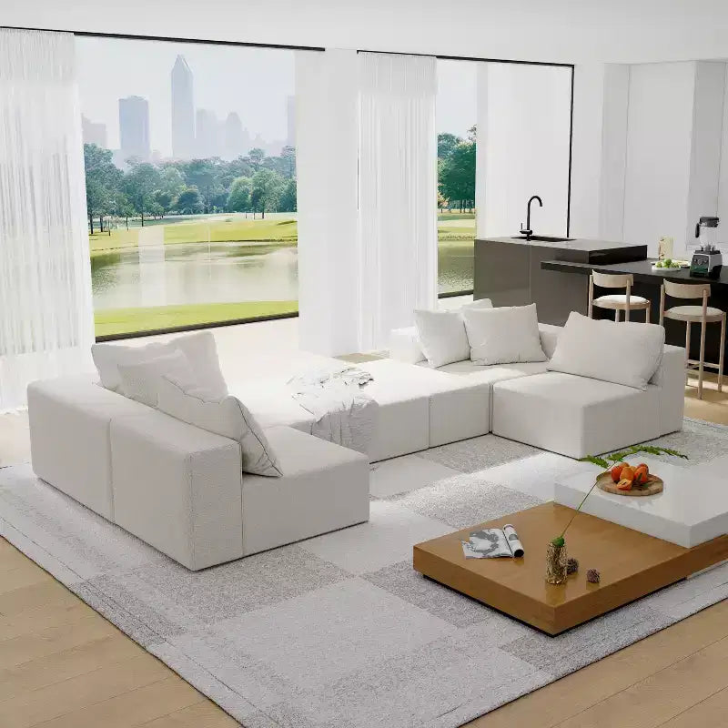 132 Divano Sezionale Moderno a L: Modulare, 6 Cuscini, Combinazione Libera - Ideale per Soggiorno e Camera da Letto