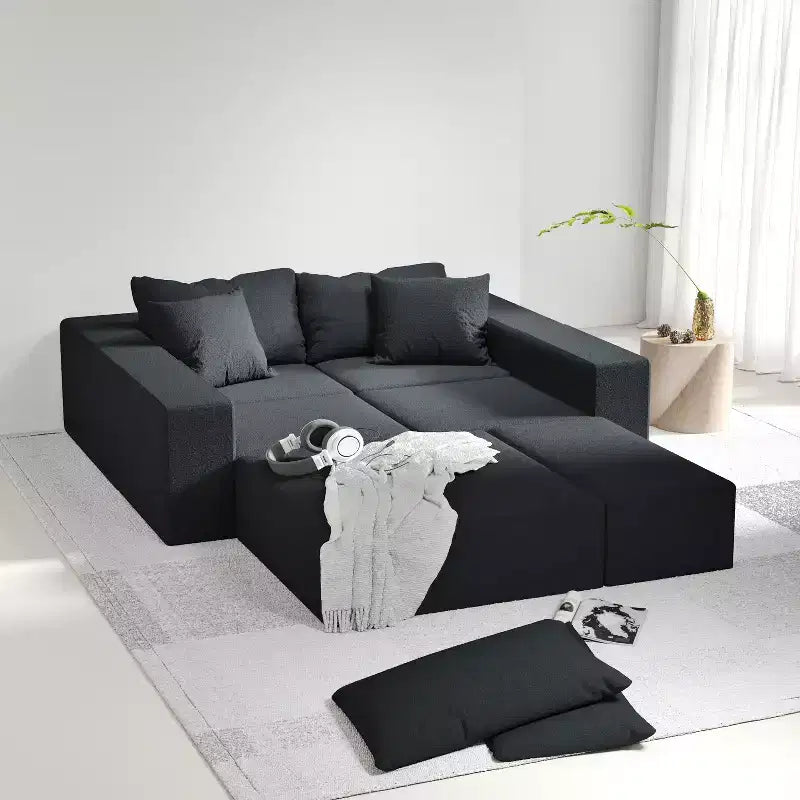 132 Divano Sezionale Moderno a L: Modulare, 6 Cuscini, Combinazione Libera - Ideale per Soggiorno e Camera da Letto