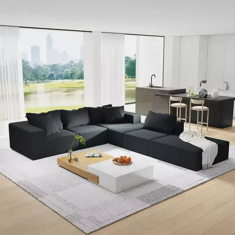 132 Divano Sezionale Moderno a L: Modulare, 6 Cuscini, Combinazione Libera - Ideale per Soggiorno e Camera da Letto