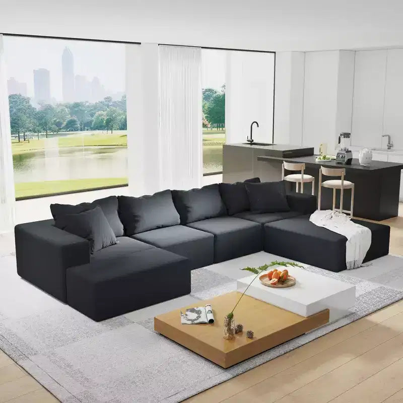 132 Divano Sezionale Moderno a L: Modulare, 6 Cuscini, Combinazione Libera - Ideale per Soggiorno e Camera da Letto
