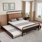 GDFStudio Noah Queen Size Upholstered Faux Leather and Wooden Platform Bed with Drawers and T-XL Trundle
