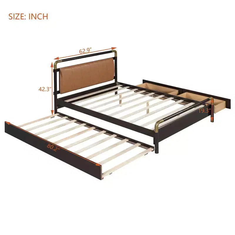 GDFStudio Noah Letto a Piattaforma Queen Size Imbottito in Ecopelle e Legno con Cassetti e Rotelle T-XL