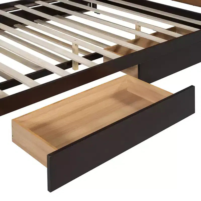 GDFStudio Noah Letto a Piattaforma Queen Size Imbottito in Ecopelle e Legno con Cassetti e Rotelle T-XL