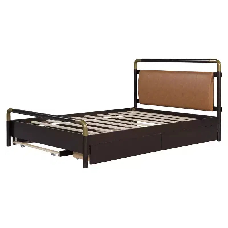 GDFStudio Noah Letto a Piattaforma Queen Size Imbottito in Ecopelle e Legno con Cassetti e Rotelle T-XL