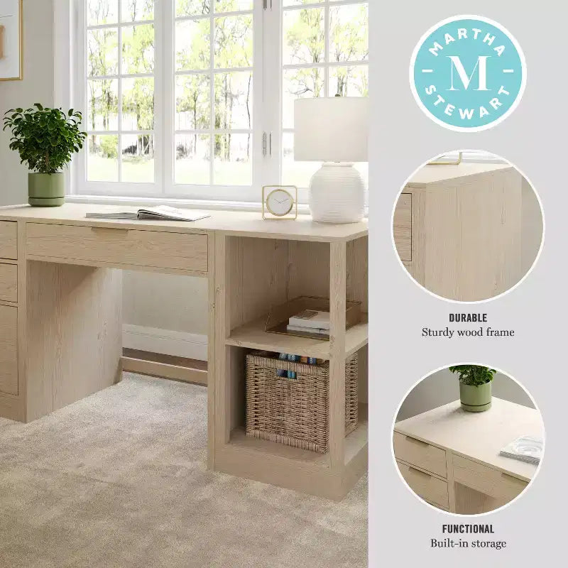 Scrivania modulare Martha Stewart Kayden per ufficio con cassetto singolo, scaffale a 2 ripiani e schedario a 3 cassetti