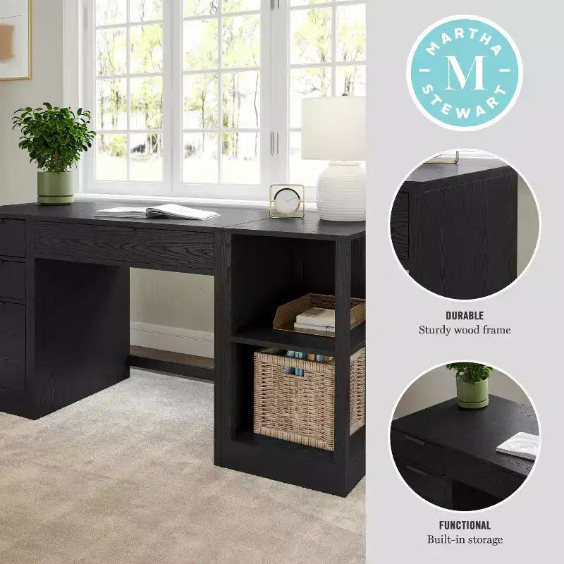 Scrivania modulare Martha Stewart Kayden per ufficio con cassetto singolo, scaffale a 2 ripiani e schedario a 3 cassetti