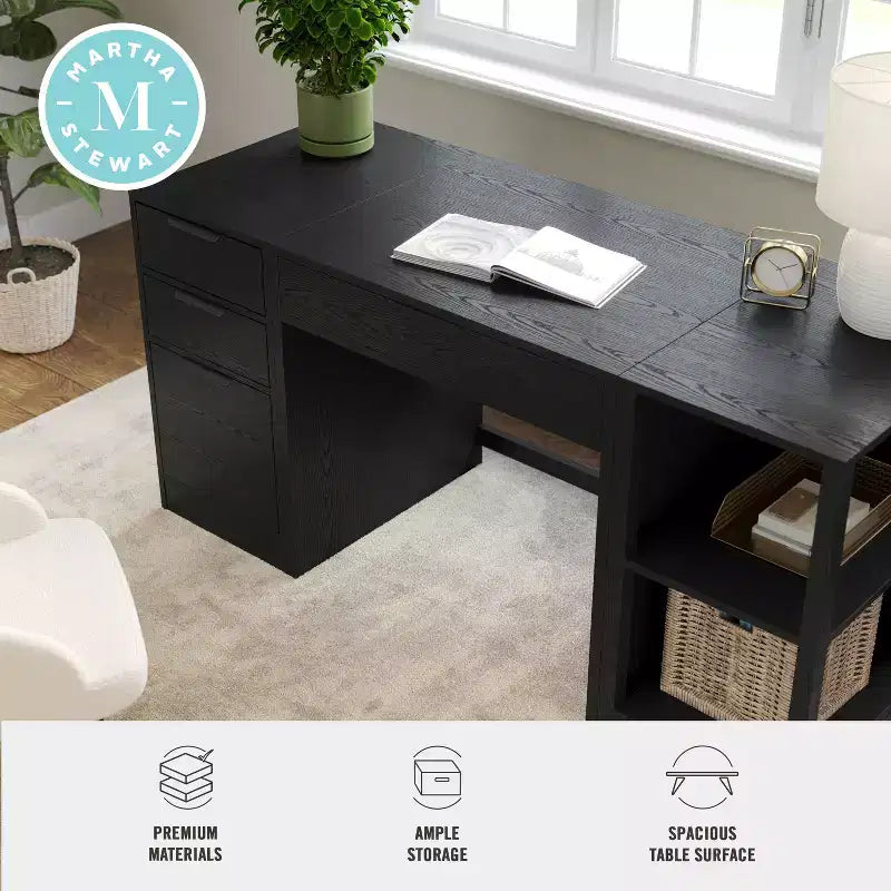 Scrivania modulare Martha Stewart Kayden per ufficio con cassetto singolo, scaffale a 2 ripiani e schedario a 3 cassetti