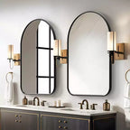 32 x 23 Inch Black Arch Rotatable Hardware Iron Art Frame Wall Mirror Bathroom Mirror