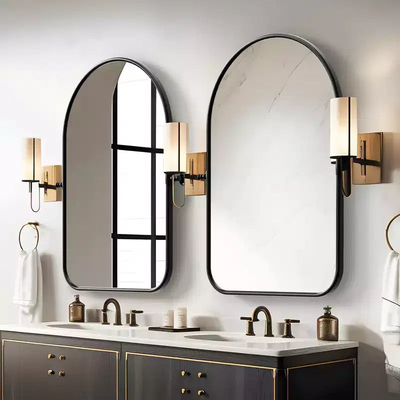 32 x 23 Inch Black Arch Rotatable Hardware Iron Art Frame Wall Mirror Bathroom Mirror