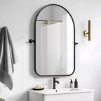 Specchio da parete per bagno con cornice in ferro nero a forma di arco, orientabile, 81 x 58 cm