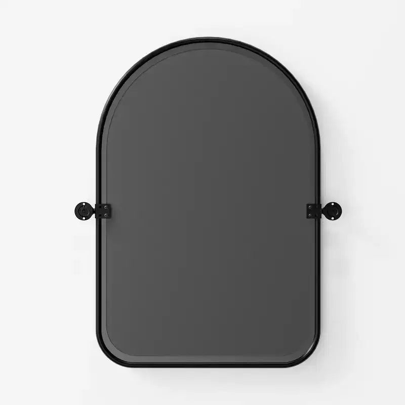 Specchio da parete per bagno con cornice in ferro nero a forma di arco, orientabile, 81 x 58 cm