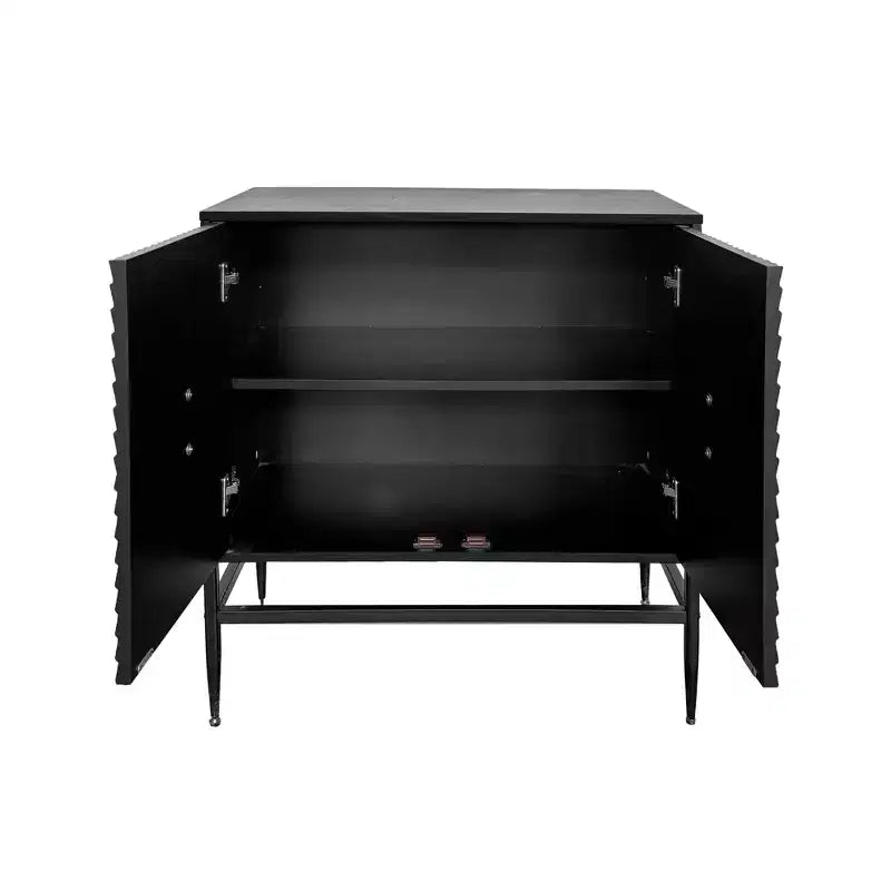 Mobiletto contenitore moderno nero a 2 ante in legno con gambe in metallo, 31,5 pollici - Credenza a due livelli per soggiorno, ingresso, sala da pranzo