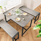 Set tavolo da pranzo per 4, tavolo da cucina con 2 panche in metallo e legno, set tavolo da pranzo rettangolare per spazi piccoli, appartamenti, monolocali