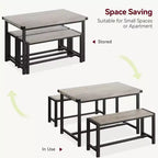 Set tavolo da pranzo per 4, tavolo da cucina con 2 panche in metallo e legno, set tavolo da pranzo rettangolare per spazi piccoli, appartamenti, monolocali