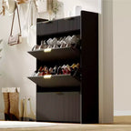 Modern Shoe Cabinet with 3 Flip Drawers & 2 Small Drawers & Hook, Slim Fluted Shoe Storage Organizer, Narrow Entryway Cabinet