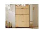 Scarpiera moderna con 3 ante a ribalta e 2 cassetti piccoli e gancio, organizer slim scanalato per scarpe, mobiletto stretto per ingresso