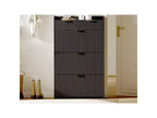 Scarpiera moderna con 3 ante a ribalta e 2 cassetti piccoli e gancio, organizer slim scanalato per scarpe, mobiletto stretto per ingresso