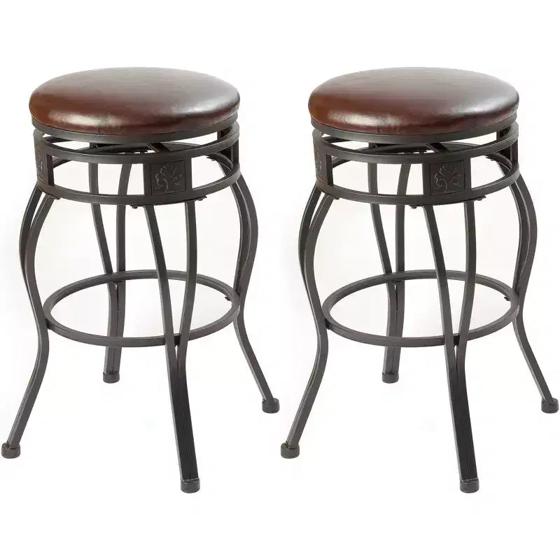eHemco Swivel Metal Kitchen Counter Height Barstool with Faux Leather Seat, 29 Inches, Black, Set of 2