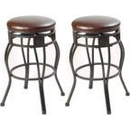 eHemco Swivel Metal Kitchen Counter Height Barstool with Faux Leather Seat, 29 Inches, Black, Set of 2