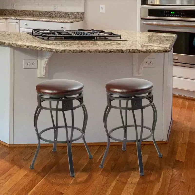 eHemco Sgabello da Bar Girevole in Metallo con Sedile in Ecopelle, Altezza Bancone Cucina, 29 Pollici, Nero, Set da 2