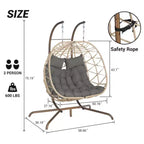 Sedia a Uovo Doppia da Interno-Esterno con Supporto: Altalena a Dondolo in Rattan Sintetico Resistente ai Raggi UV per Patio, Camera da Letto, Balcone - Supporta 272 kg